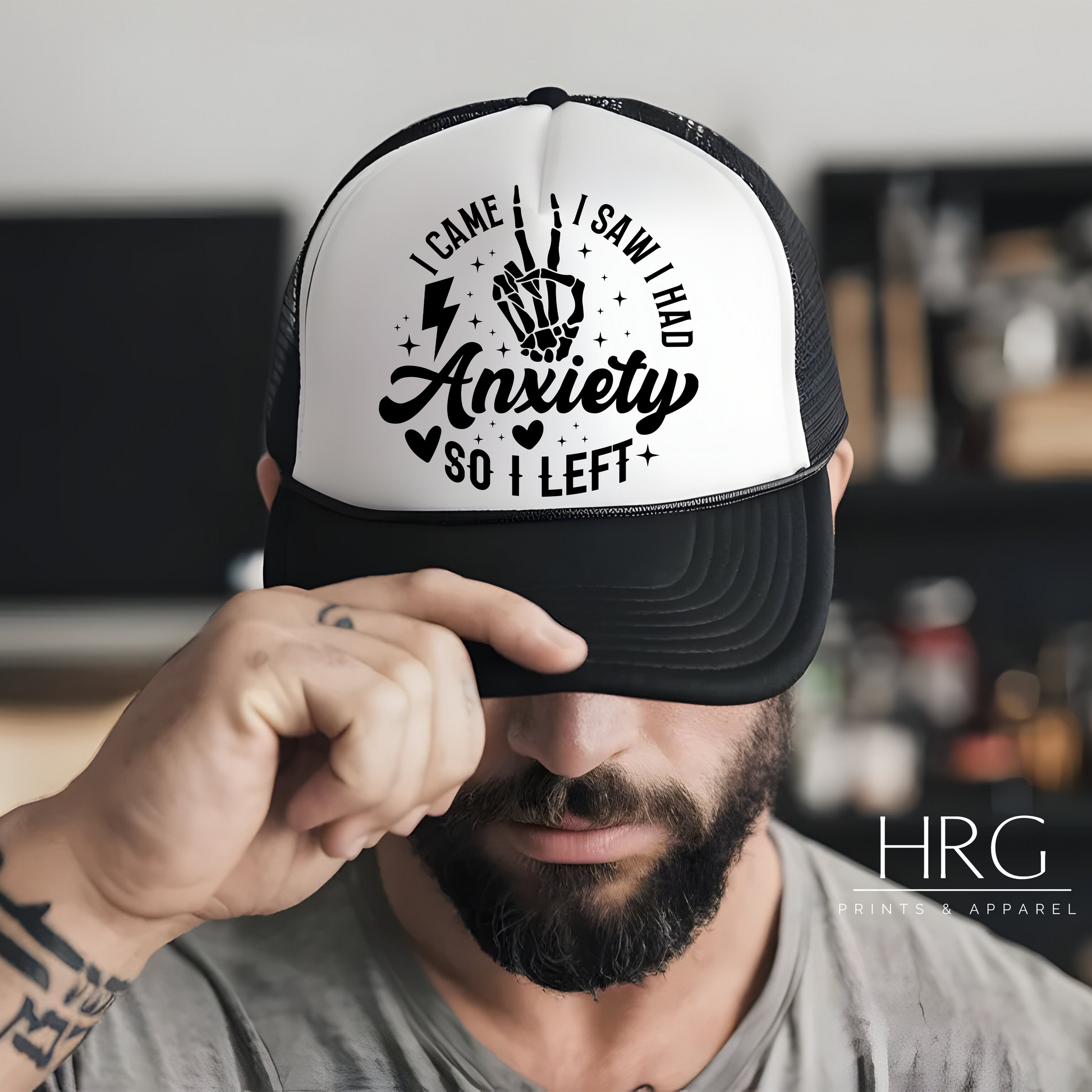 Anxiety trucker hat, funny mental health hat, sarcastic hat, I came I saw I had anxiety hat, mental health awareness hat, adjustable snapback hat, witty trucker hat, relatable fashion, casual accessories, HRG Prints and Apparel
