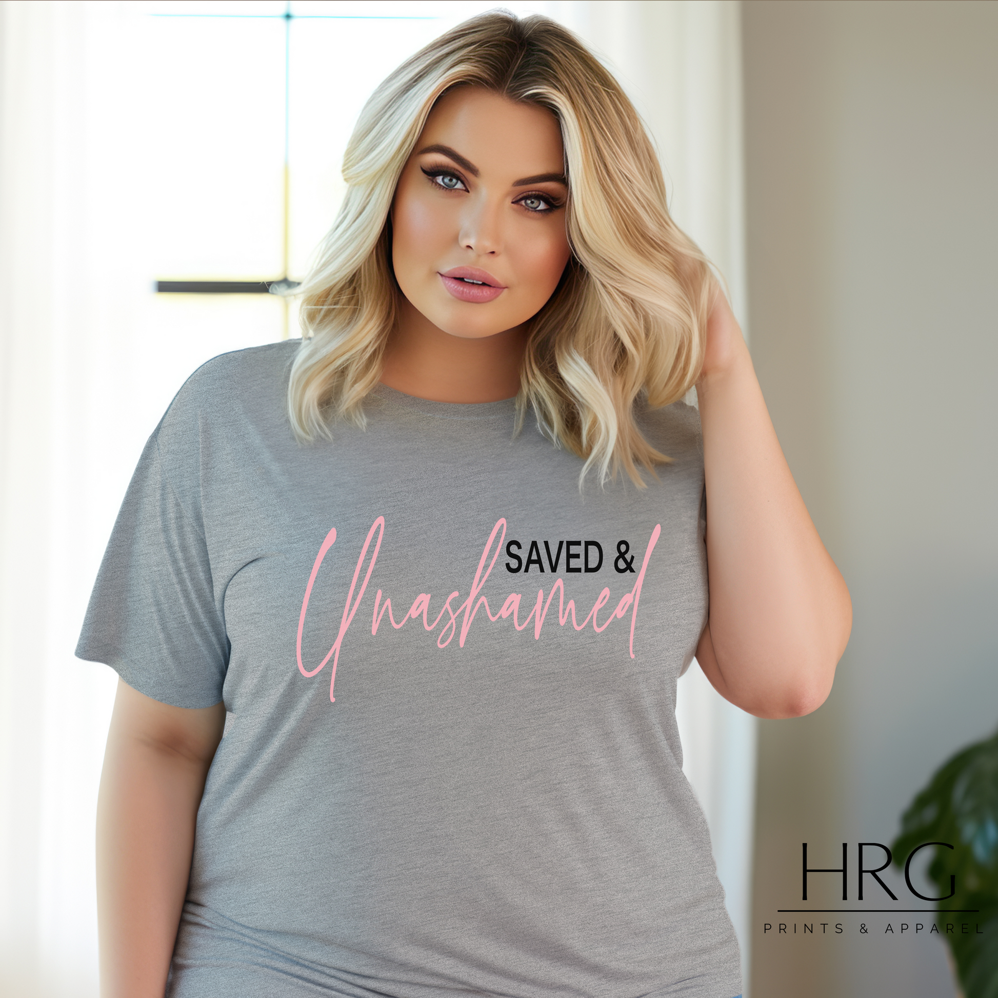 Christian plus size t-shirt, faith-based apparel, inspirational clothing, women's religious tee, Saved & Unashamed t-shirt, Christian fashion, spiritual clothing, plus size faith shirt, religious gift for women.